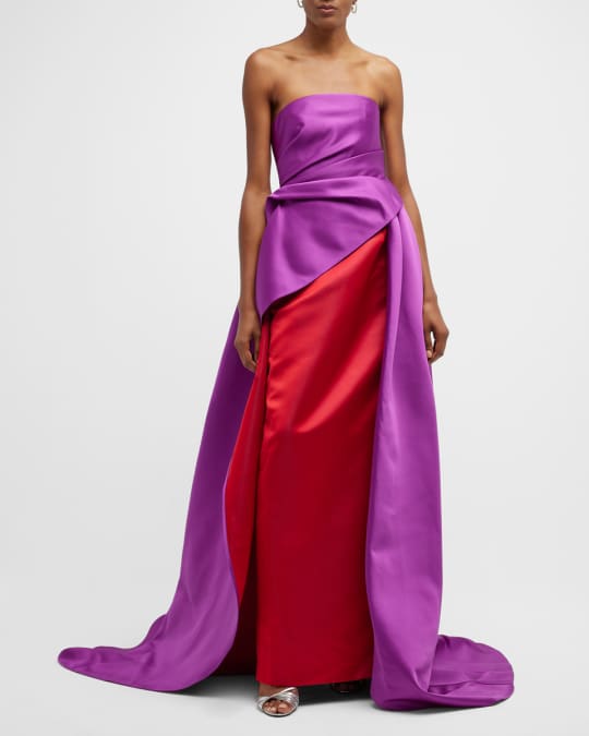 Carolina Herrera Two-Tone Strapless Draped Overskirt Column Gown ...