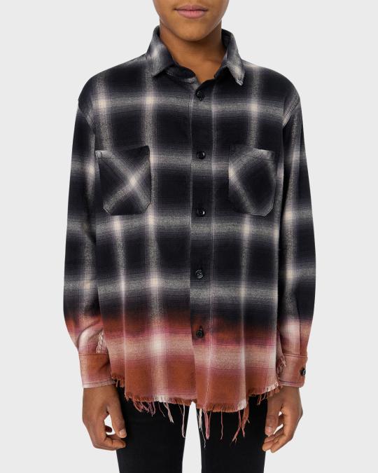 Amiri Boy's Bleached Shadow Plaid Shirt, Size 4-12 | Neiman Marcus