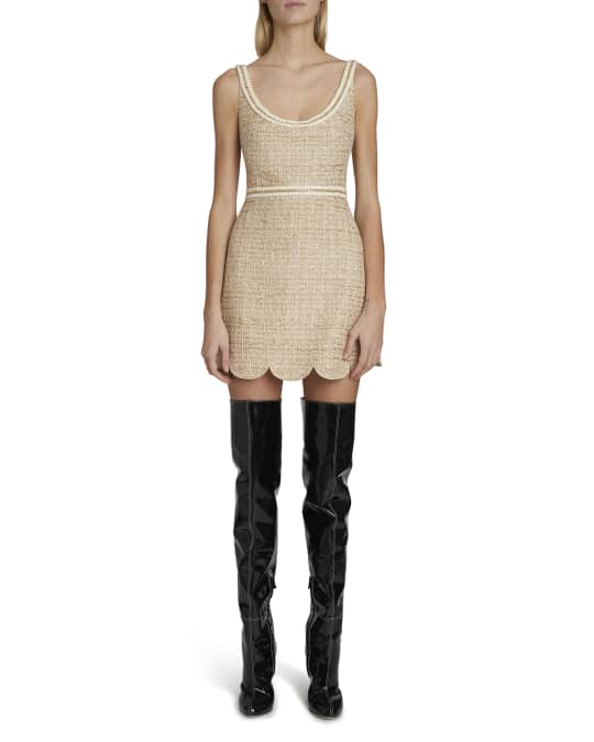 Giambattista Valli Metallic Paillette Tweed Scalloped Mini Dress