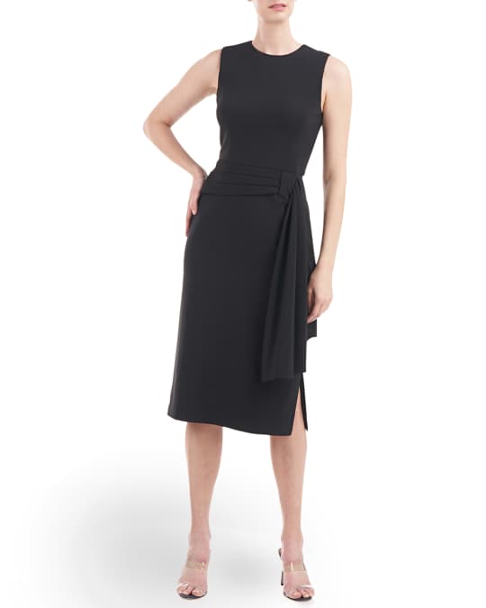 Sleeveless Crepe Dress w Drape