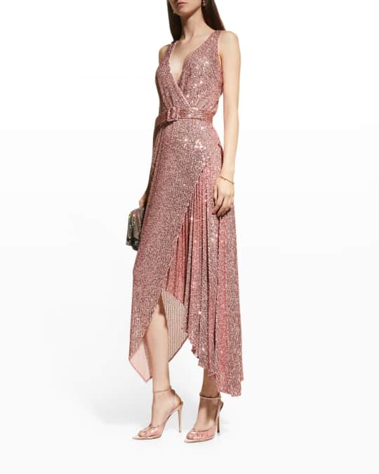 Pleated Sequin Dress w Belt
