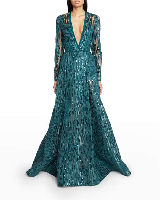 green emerald velvet dress Elie Saab Green Sequinned One-Shoulder Dress main image 0