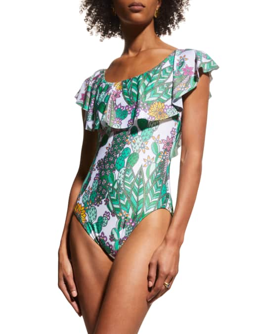 Trina Turk Cacti Ruffle Off Shoulder One Piece Swimsuit Neiman