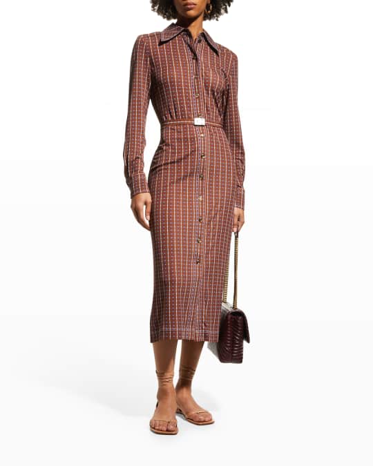 Tory Burch Dotted Windowpane Knit Button-Down Dress | Neiman
