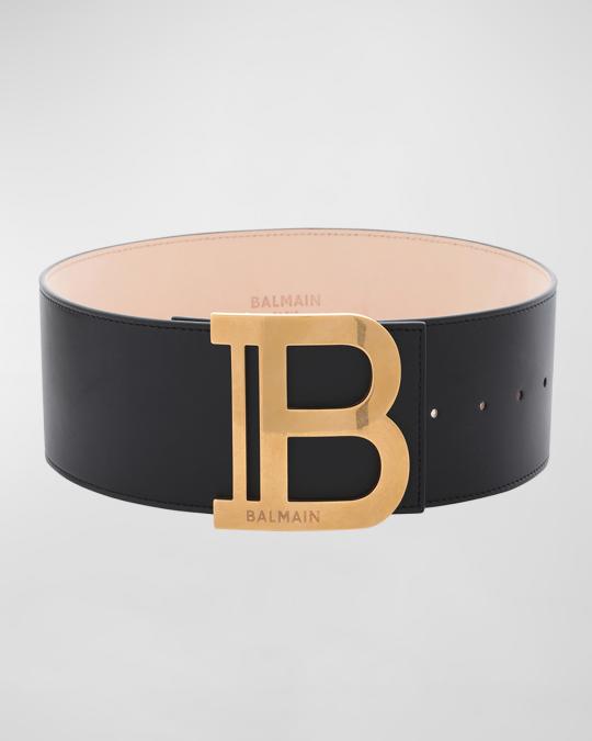 Balmain B Logo Calfskin Buckle Belt | Neiman Marcus display picture 3