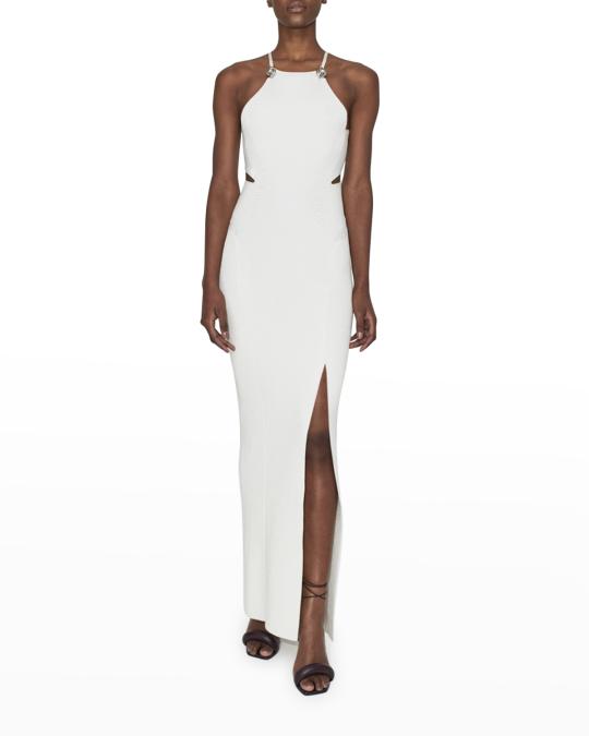 Galvan Claudia Cutout Strappy Thigh-Slit Maxi Dress