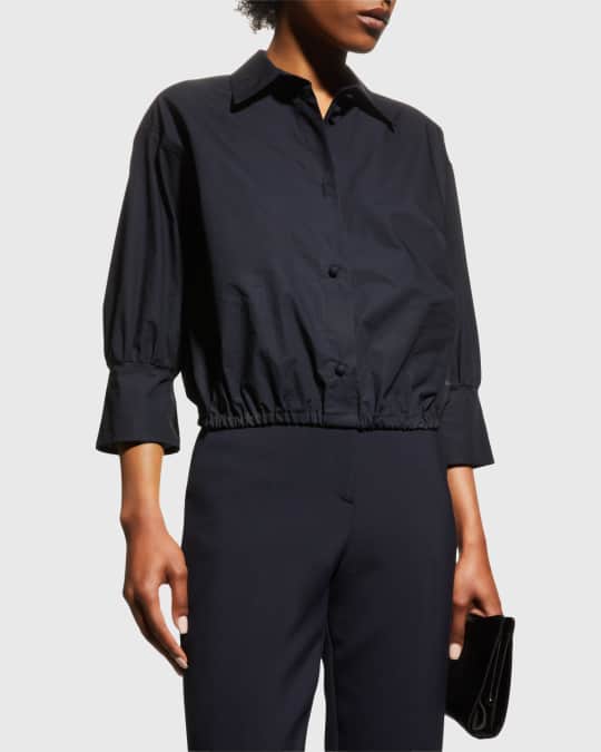 Emporio Armani 3/4-Sleeve Poplin Button-Down Shirt | Neiman Marcus
