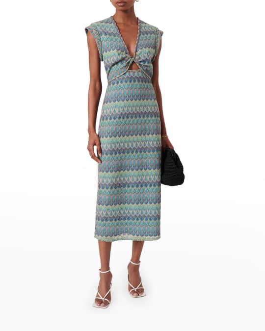 Derek Lam 10 Crosby Barbara Printed Front-Twist Midi Dress | Neiman Marcus