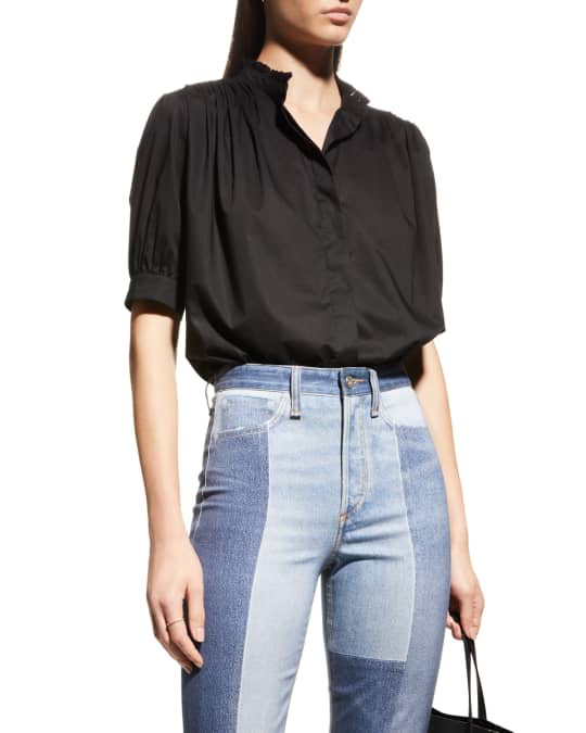 Rag & Bone Jordan Collared ButtonFront Pleated Top Neiman Marcus