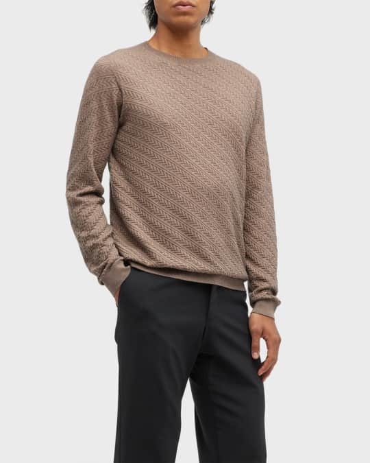 Armani Men's DiagonalKnit Crewneck Sweater Neiman Marcus