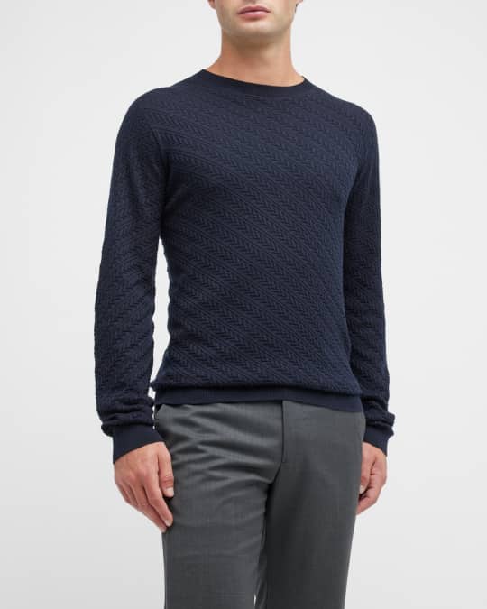 Armani Men's DiagonalKnit Crewneck Sweater Neiman Marcus