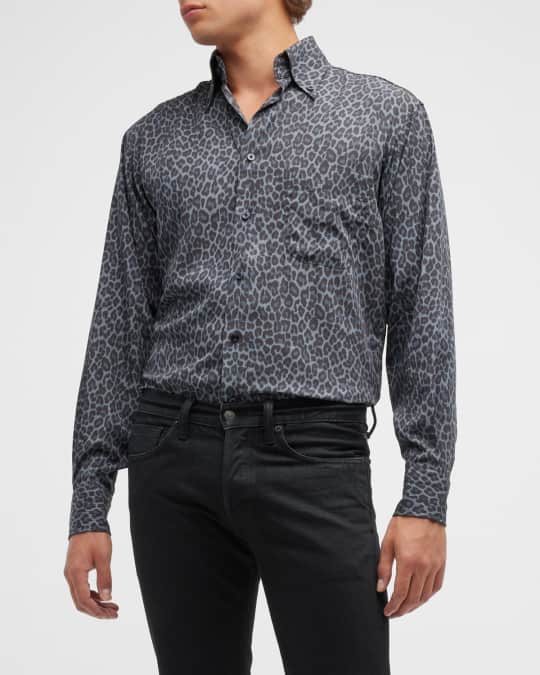 Mens leopard print dress shirt hot sale