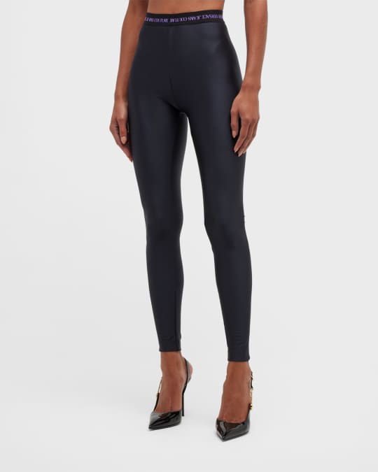 デニム・ジーパン VERSACE JEANS LEGGINGS WITH LOGOED BAND Versace Jeans Couture Logo Band Leggings Women's 44 Black