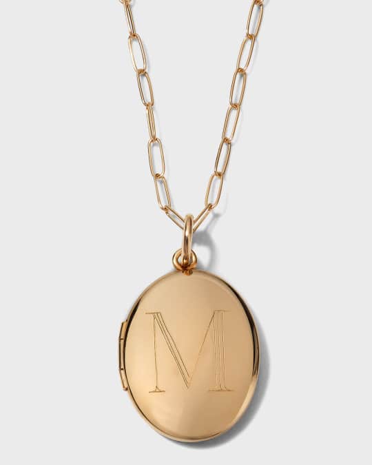 Charli 14K Gold Medium Block Initial Locket on Paperclip Chain, 18"L