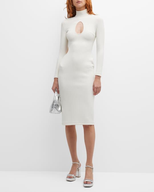Halpern Turtleneck Cutout Rib Midi Dress | Neiman Marcus
