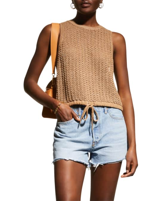 Tevin Open-Knit Cropped Drawstring Tank Top