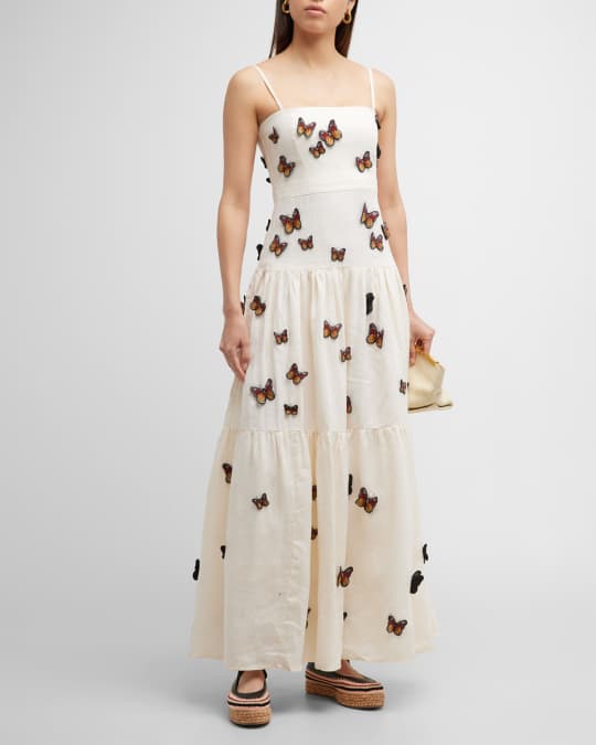Aqua butterfly floral embroidered dress sales