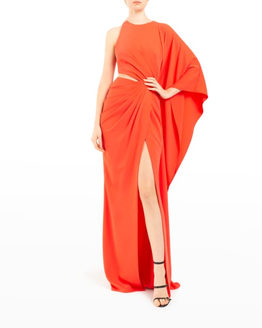 Zuhair Murad Draped Cutout One-Sleeve Cady Gown | Neiman Marcus