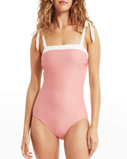 One-Shoulder Bow Tie One-Piece Swimsuit in Colorblock – Hermoza