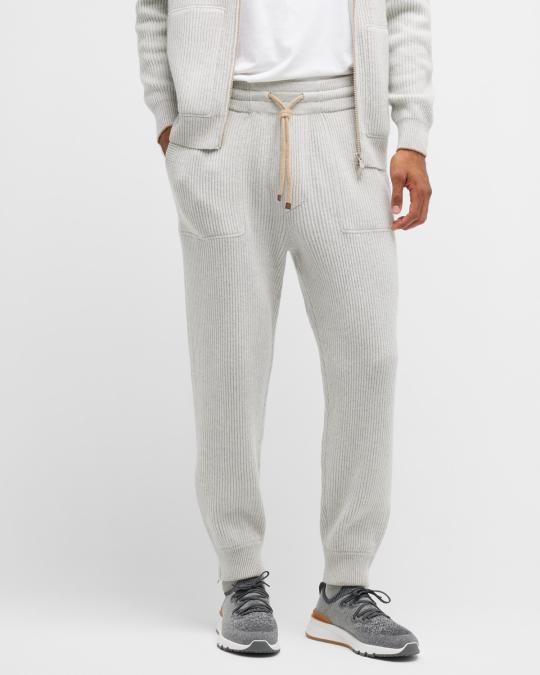 Brunello Cucinelli Men's Rib Cashmere Sweatpants | Neiman Marcus