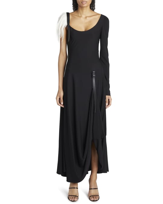 Loewe Asymmetric Maxi Dress w/ Goat Fur | Neiman Marcus