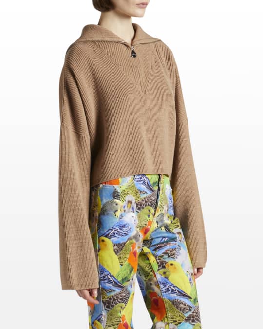 Loewe Zip-Up Crop Henley Sweater | Neiman Marcus