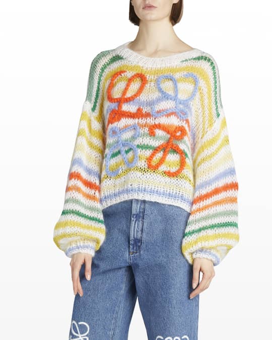 Loewe Anagram-Embroidered Stripe Mohair Sweater | Neiman Marcus