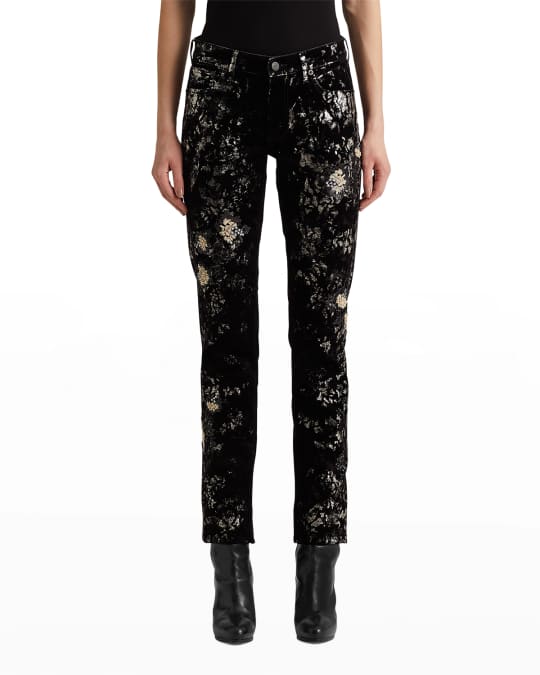 Ralph Lauren Collection Sequin Metallic Velvet Skinny Leg Ankle Jeans Neiman Marcus
