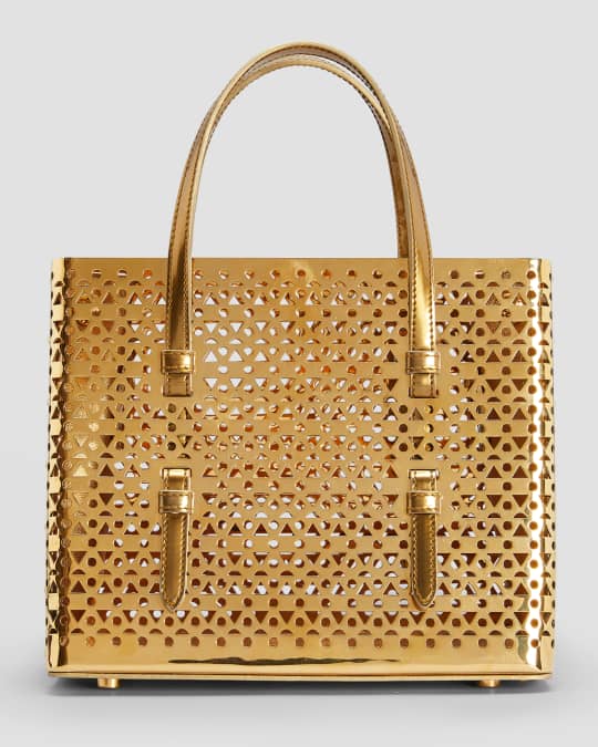 ALAIA Mina 20 Tote Bag in Metallic Perforated Leather Neiman Marcus
