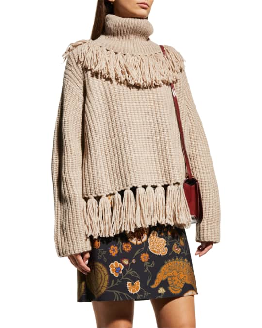 Fringe Turtleneck Long Sleeve Sweater Dress main image 1