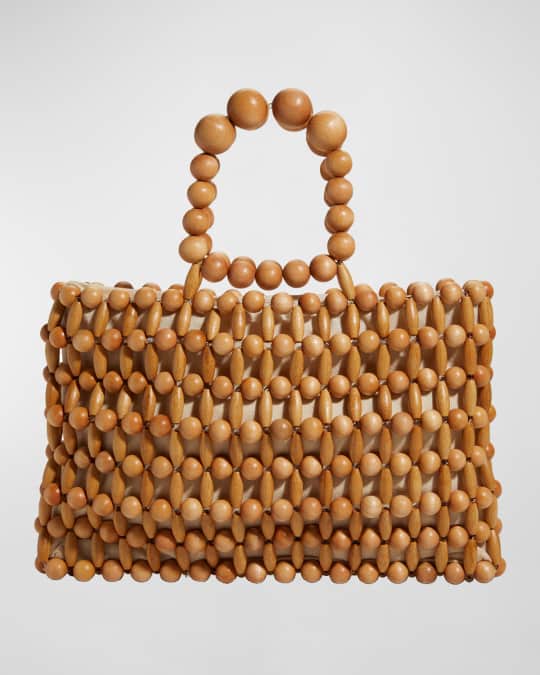Cult Gaia Cora Large Beaded Wood Top Handle Bag