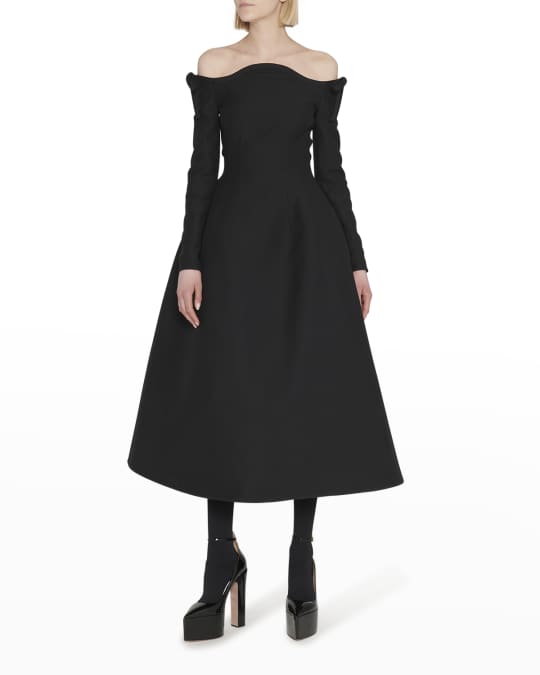 Valentino Garavani Bow Off-The-Shoulder Crepe Midi Dress