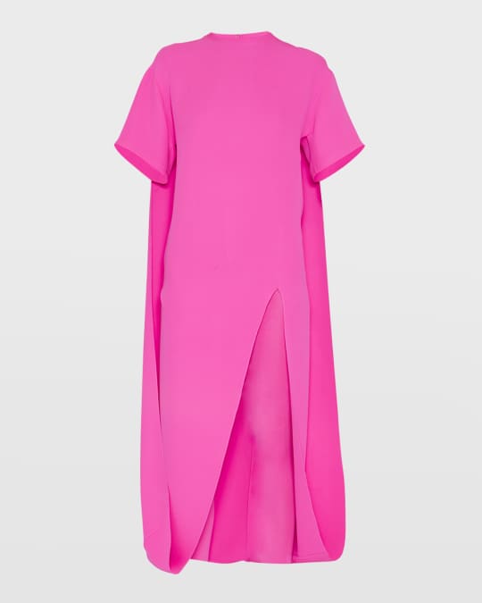 Valentino Garavani Thigh-Slit Silk Cape Midi Dress | Neiman Marcus