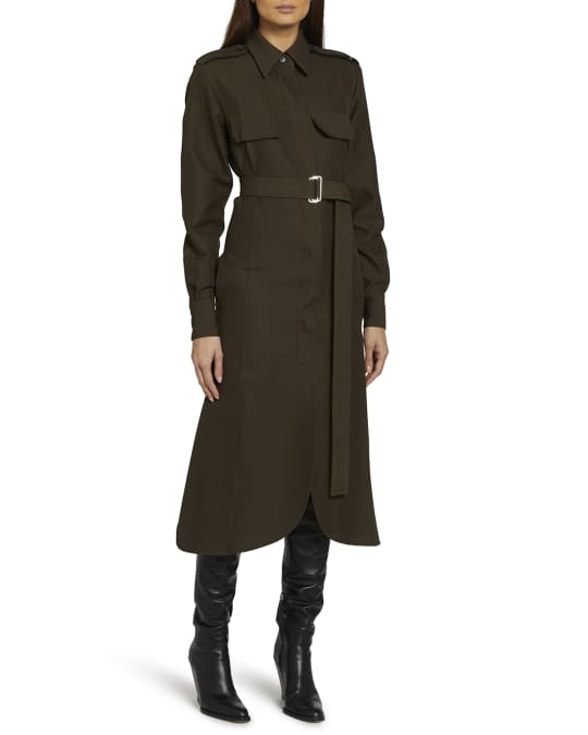 Victoria Beckham Utility Belted Midi Wool Shirtdress | Neiman Marcus