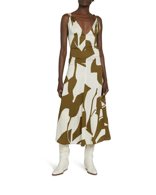 Victoria Beckham Twist-Shoulder Fit-&-Flare Midi Dress