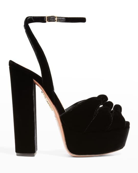 Aquazzura Mira Velvet Knot Ankle-Strap Platform Sandals | Neiman Marcus