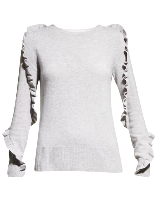 Ruffle-Trim Crewneck Cashmere Sweater