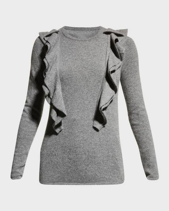 Crewneck Ruffle-Trim Cashmere Sweater