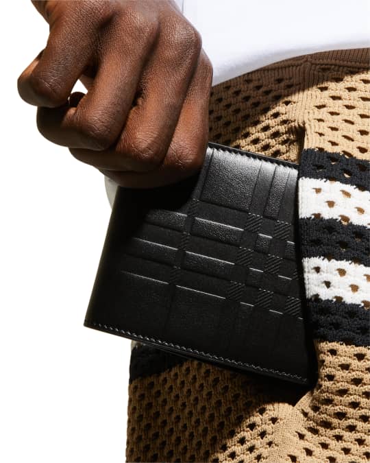 Embossed Checked Leather Wallet in Black - Burberry