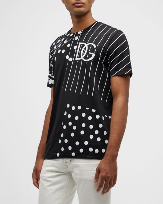 Dolce & Gabbana Black Dotted Crewneck  Cotton T-shirt