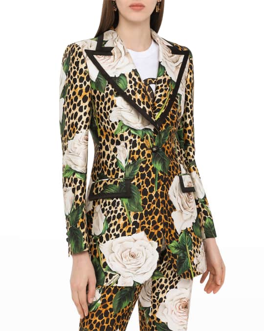 Dolce&Gabbana Ocelot-Print Silk-Trim Blazer | Neiman Marcus