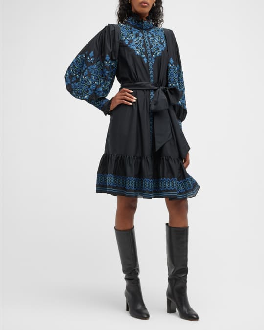 Kobi Halperin Cheryl Floral Embroidered Ruffle Trim Dress Neiman