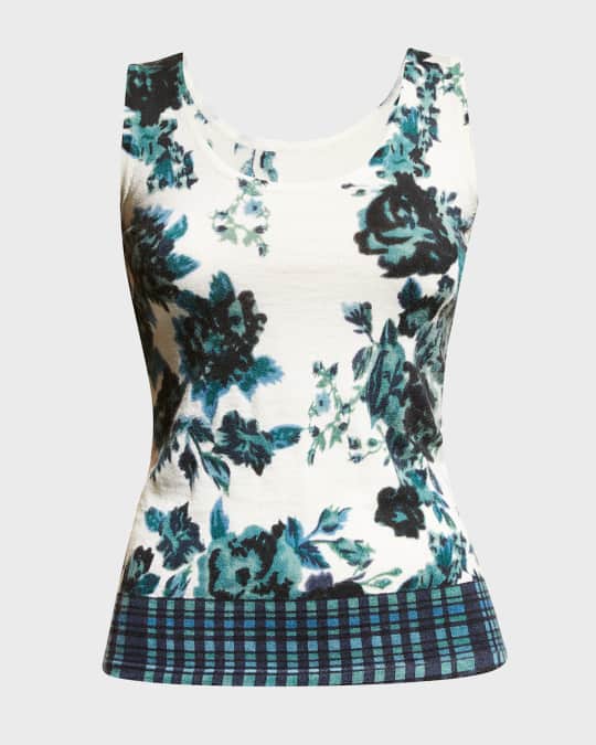 Cashmere Floral-Print Scoop-Neck Tank