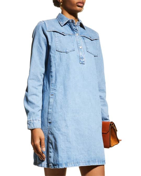 A.P.C. Leana Denim Button-Front Western Mini Dress | Neiman Marcus