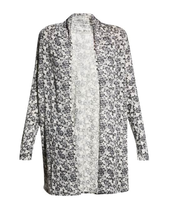 Open-Front Floral-Print Cashmere Cardigan