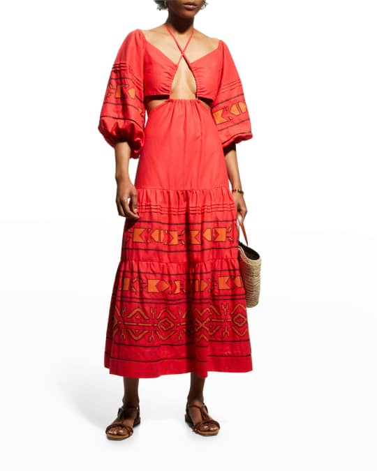 geometric embroidered dress Geometric Floral Embroidery V-neck Dress