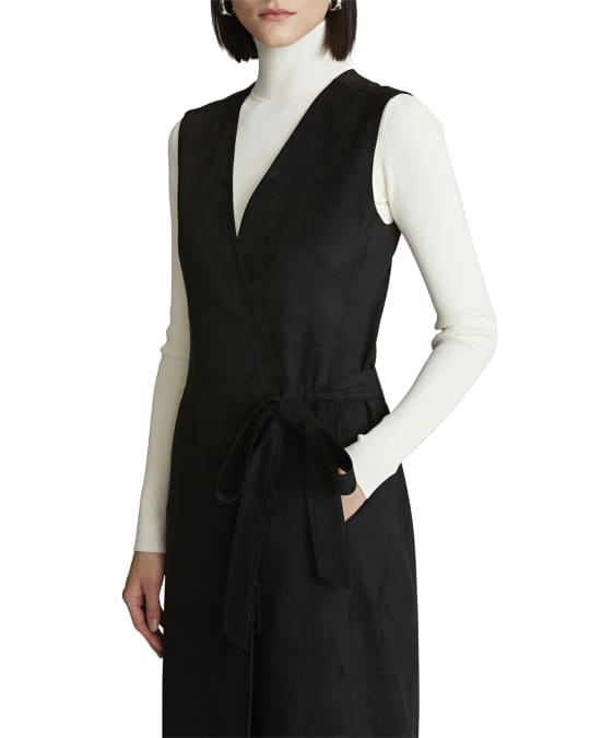 Halston Paulina Wrap Suede Midi Dress | Neiman Marcus