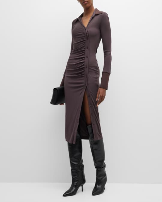 helmut lang asymmetrical shirt dress Burgundy Asymmetrical Drop Waist Valentina Midi Dress main image 0