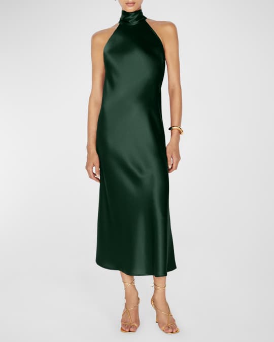 Sienna Halter Satin Midi Slip Dress
