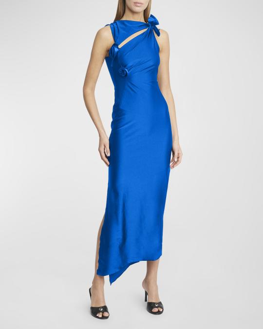 coperni asymmetric flower dress Coperni Black Asymmetric Flower Gown